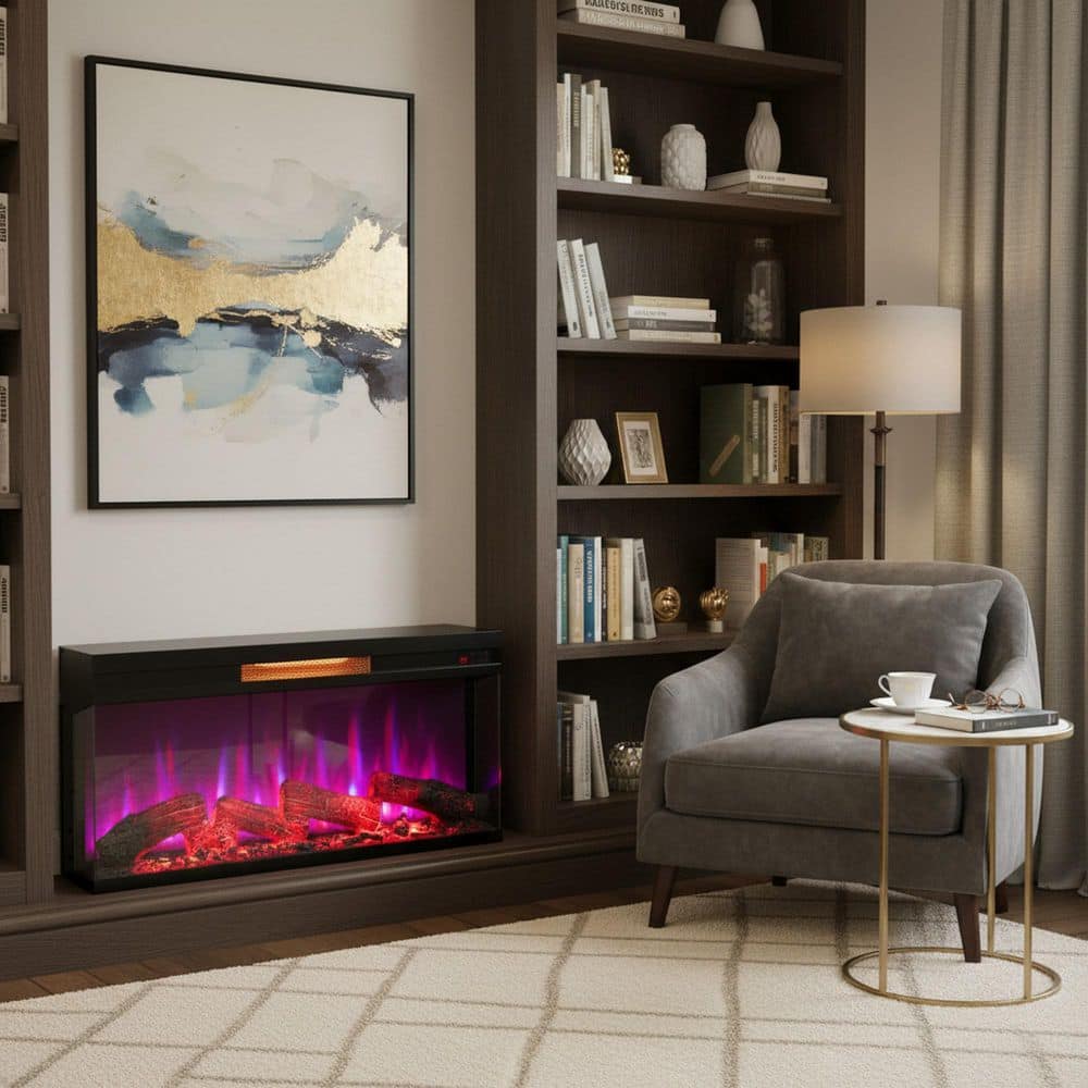 Clihome 36 in. Freestanding Electric Fireplace in Black with 3-Sided Glass Display and Remote, Infrared Heating for 1000 sq. ft. (2)