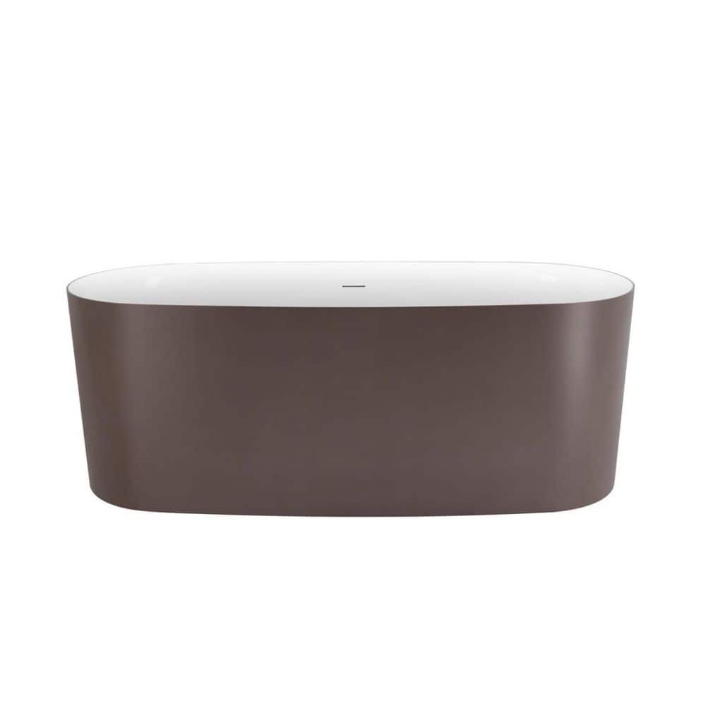 Boosicavelly 59 in. x 28 in. Stone Resin Solid Surface Freestanding Flat Bottom Soaking Bathtub in Gray