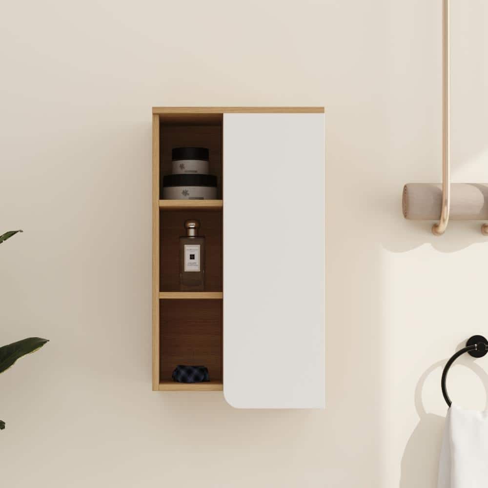 ARTCHIRLY 15.70 in. W x 9.80 in. D x 27.60 in. H Bathroom Storage Wall Cabinet in Light Oak