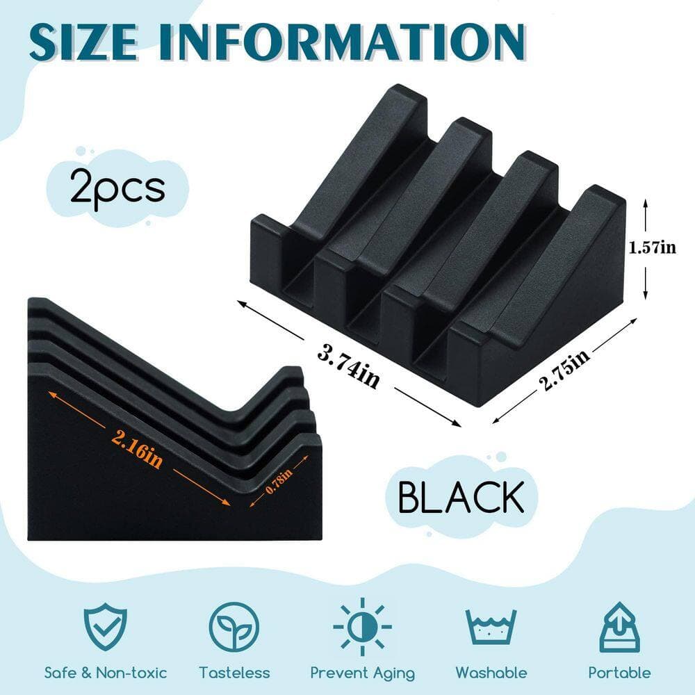 Wudkey 2-Pack Black Silicone Soap Dish for Shower Bathroom Self Draining Waterfall Drying Tray Easy Cleaning (2)