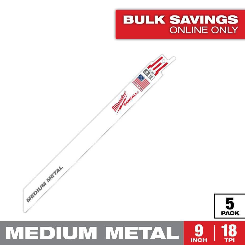 Milwaukee 9 in. 18 TPI Medium Metal Cutting SAWZALL Reciprocating Saw Blades (5-Pack)