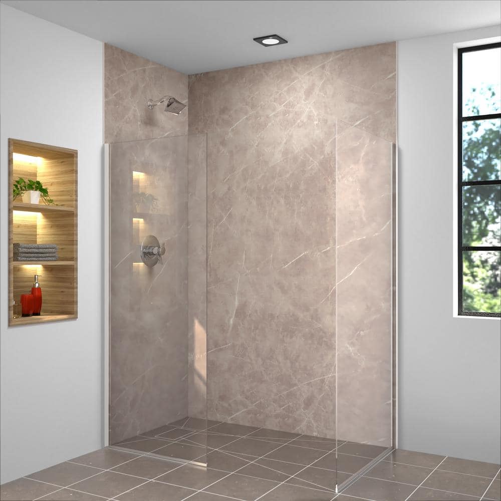 Transolid Ready to Tile 32.28 in. L 59.06 in. W Alcove Shower Pan Base with Rear Offset Center Drain (2)