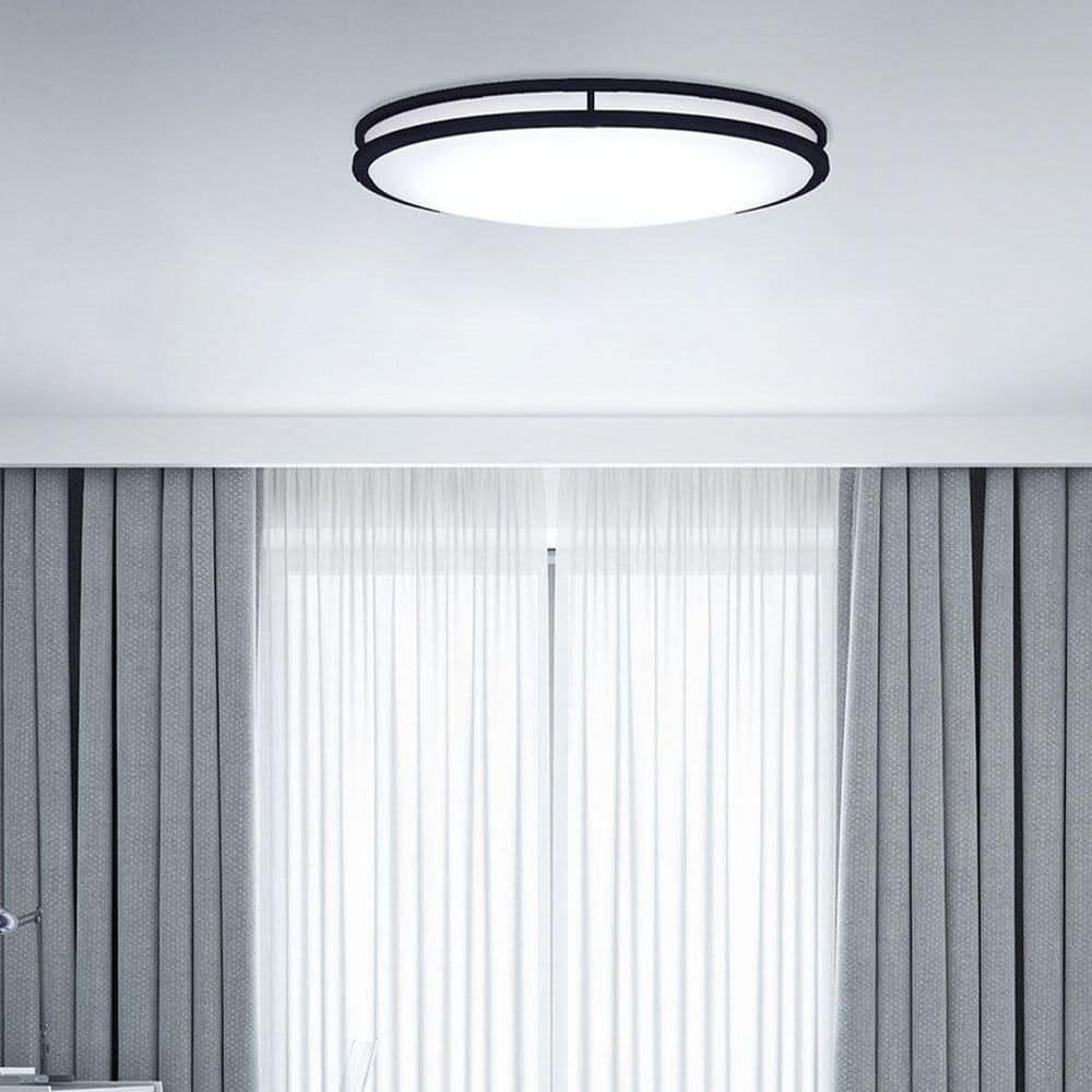 Commercial Electric DC Series Integrated LED 32 in. Oval Modern Matte Black Selectable 3CCT 3000K, 4000K, 5000K Flush Mount for Kitchens (3)