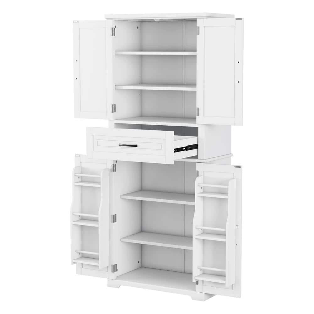 Zeus & Ruta 30 in. W x 15.7 in. D x 72 in. H White Linen Cabinet with Doors, Drawer and Adjustable Shelves (3)