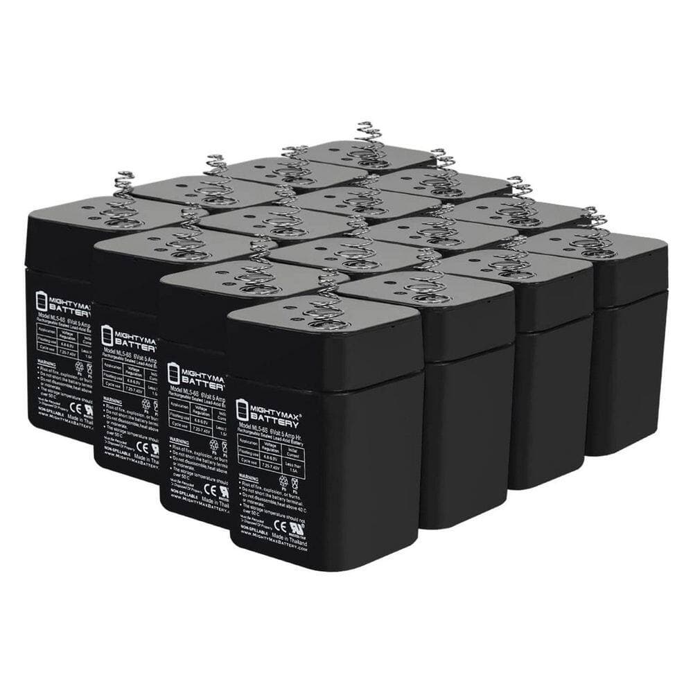 MIGHTY MAX BATTERY ML5-6S-6 Volt 5 AH, Spring S2 Terminal, Rechargeable For Emergency Lighting, Security, Golf Carts and more-Pack of 16 (1)