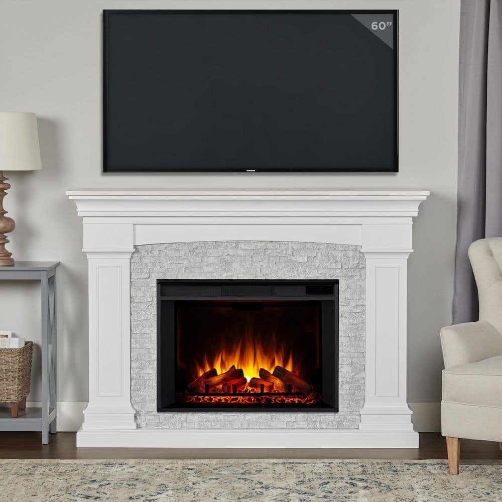 Real Flame Deland Grand 63 in. Freestanding Wooden Electric Fireplace in White (3)