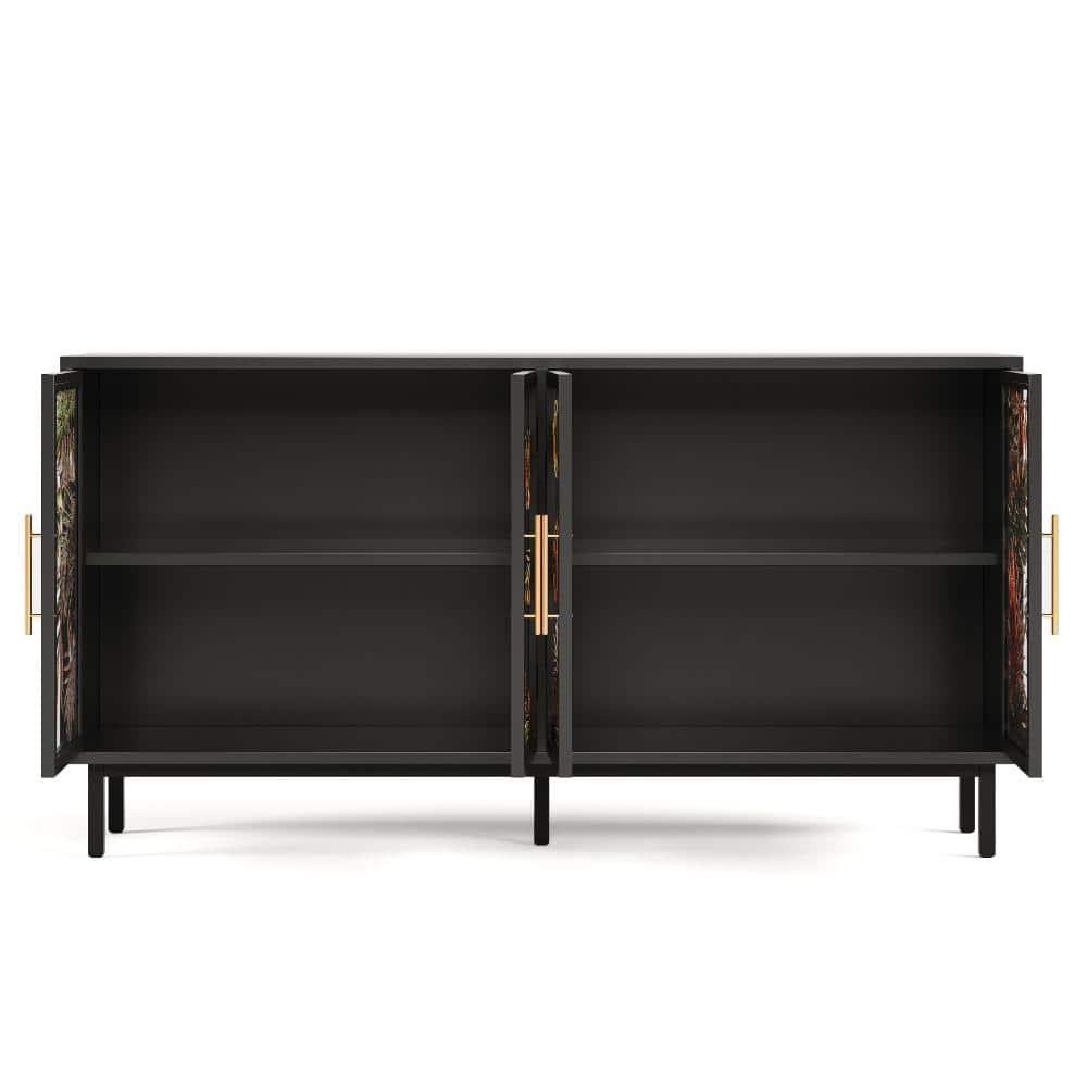 COWLOWN 60.4 in. W x 15.75 in. D x 32.05 in. H Black Linen Cabinet with 4 doors (1)