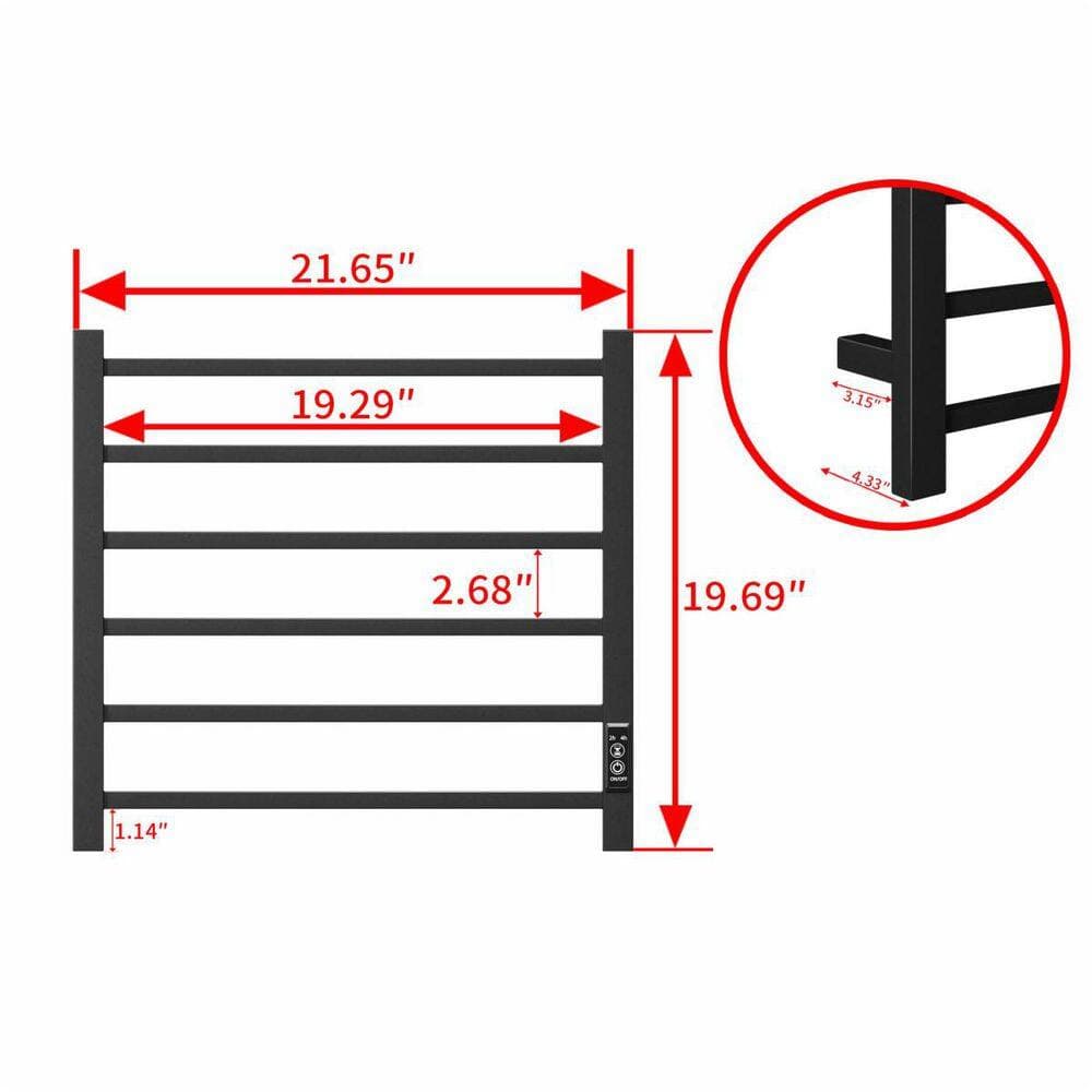 Wudkey 6-Bar Wall Mount Electric Heated Towel Rack with Timer and Overheat Protection in Matte Black (2)