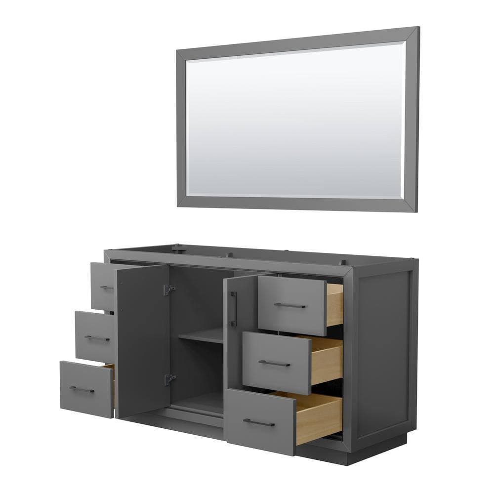 Wyndham Collection Icon 59.25 in. W x 21.75 in. D x 34.25 in. H Single Bath Vanity Cabinet without Top in Dark Gray with 58" Mirror (2)