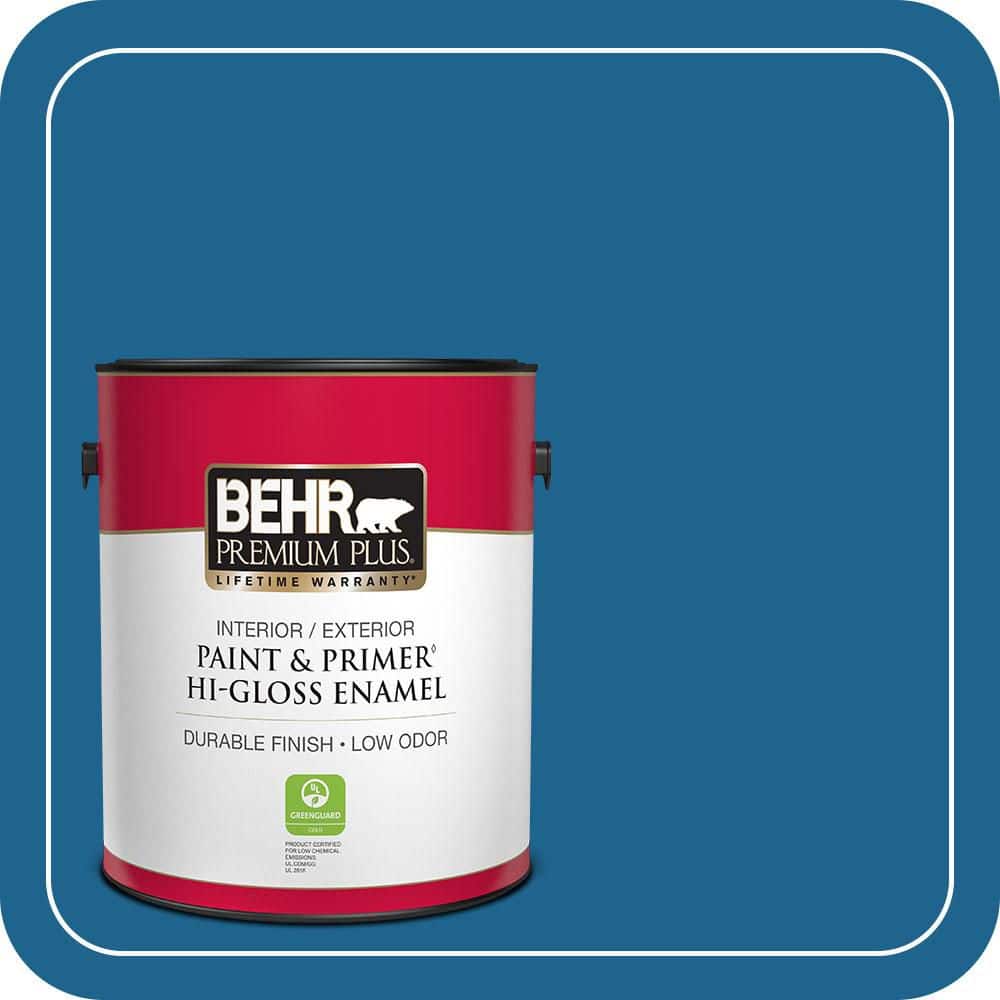 BEHR PREMIUM PLUS 1 gal. #MQ5-57 Traditional Blue Hi-Gloss Enamel Interior/Exterior Paint & Primer