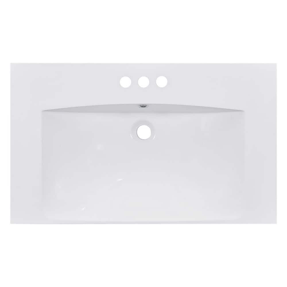 Unbranded 30 in. Modern Undermount Rectangular Bathroom Sink with 3 Faucet Holes in White Resin (1)