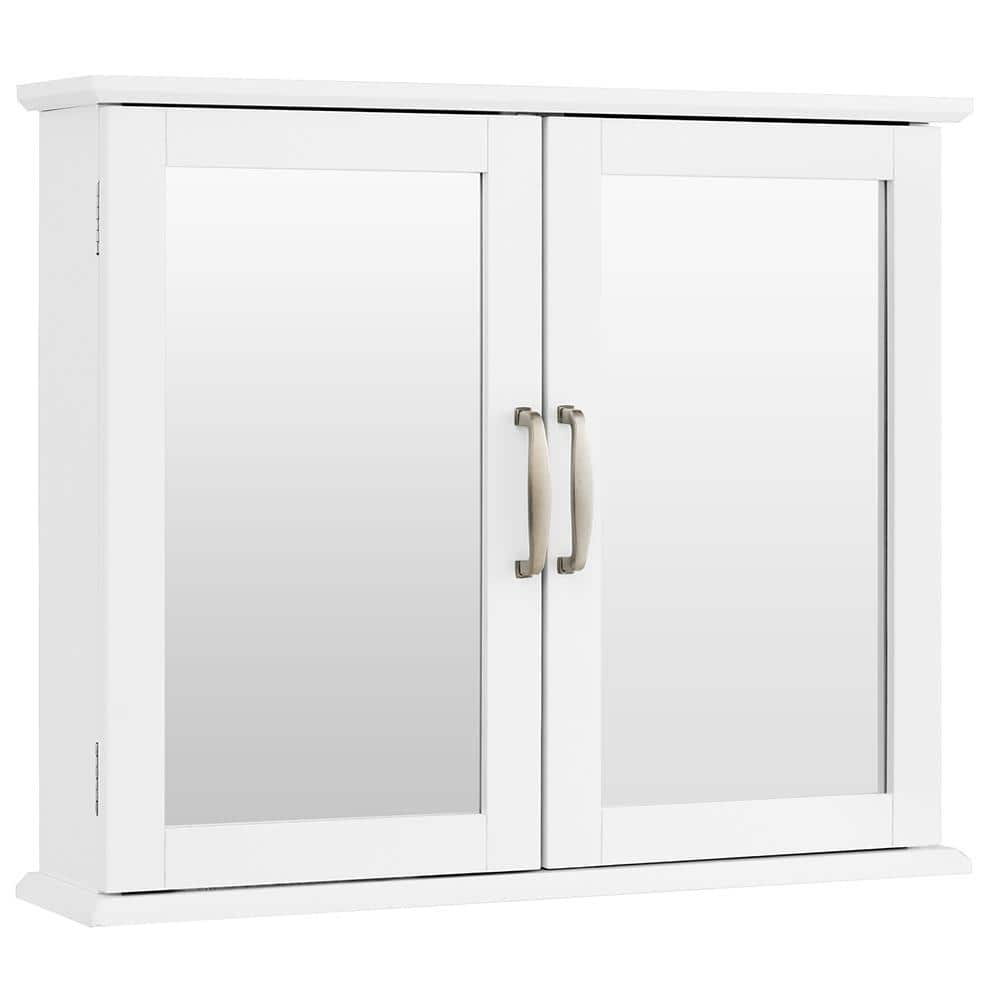 ANGELES HOME 23-1/2 in. W x 5.5 in. D x 19.5 in. H MDF Bathroom Wall-Mounted Mirror Storage Cabinet in White with Handles (1)