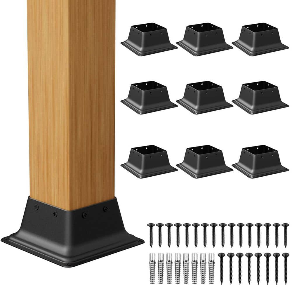 Afoxsos 4 x 4 in. Heavy Duty Steel Deck Post Base Cover with Internal Size 3.6 x 3.6 in. in Black, (10-Pack) (1)