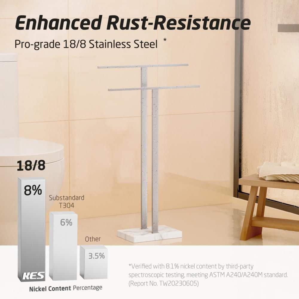 KES Bathroom Freestanding Towel Rack 2-Tier 33 in. H with Marble Base 18/8 Stainless Steel in Brushed Nickel (2)