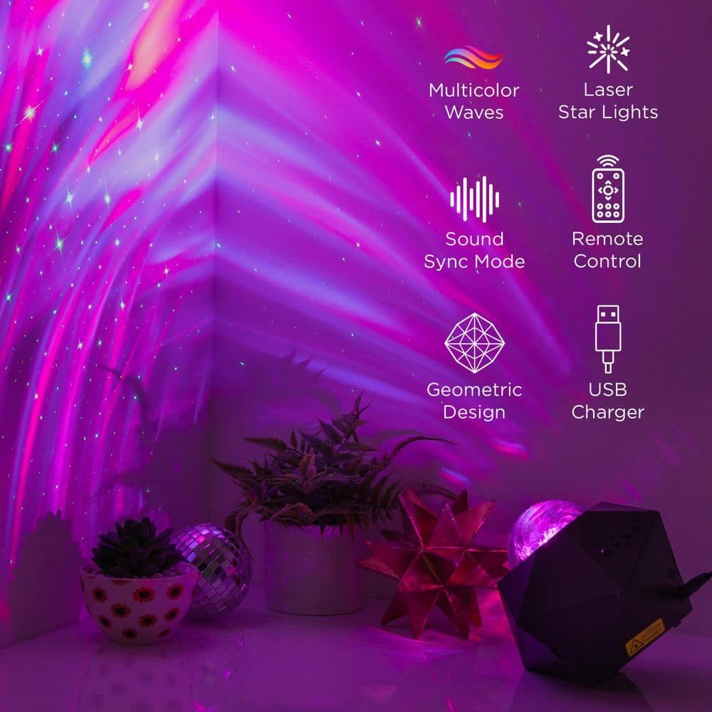 Unbranded Multi-Color Sound Reactive USB Powered Galaxy Wave Projector Laser Integrated LED Light Show with Remote Control (4)