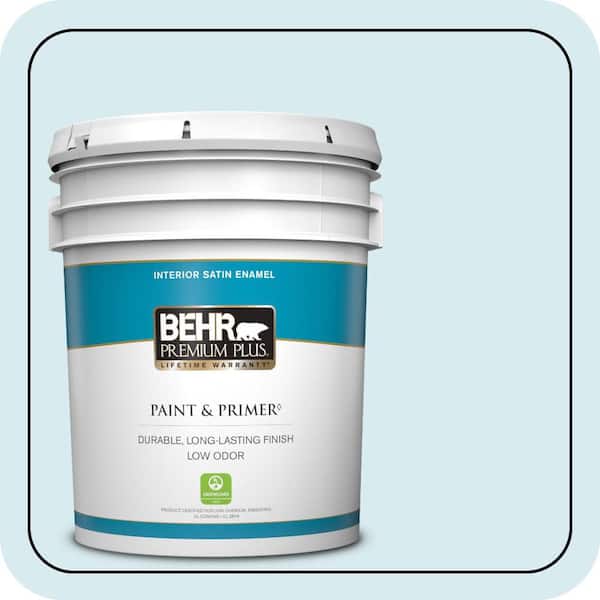 BEHR PREMIUM PLUS 5 gal. #540A-1 Frost Wind Satin Enamel Low Odor Interior Paint & Primer (2)