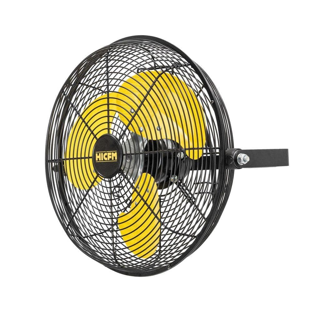 HICFM 12 in. 2500 CFM Yellow Wall Mounted Fan, 3-Speed High Velocity, IP44 Motor for Garage, Barn, Warehouse Use (1)