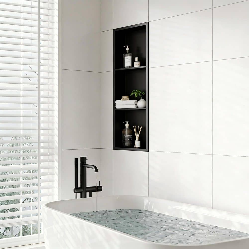 Boosicavelly 11.8 in. W x 44.1 in. H x 4 in. D Shower Niche 3-Tier Shelf in Matte Black (2)