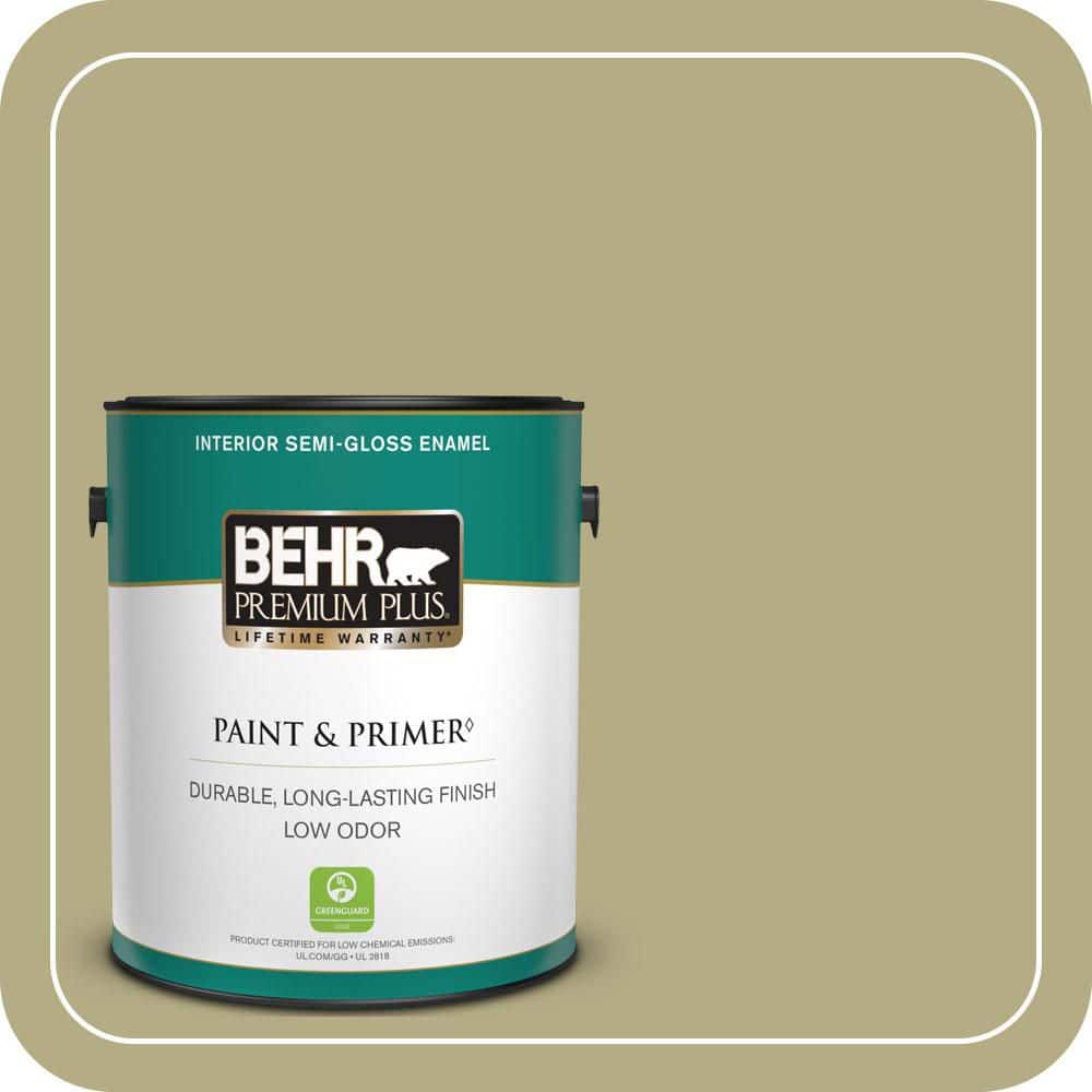 BEHR PREMIUM PLUS 1 gal. #PPU9-08 Tarragon Tease Semi-Gloss Enamel Low Odor Interior Paint & Primer