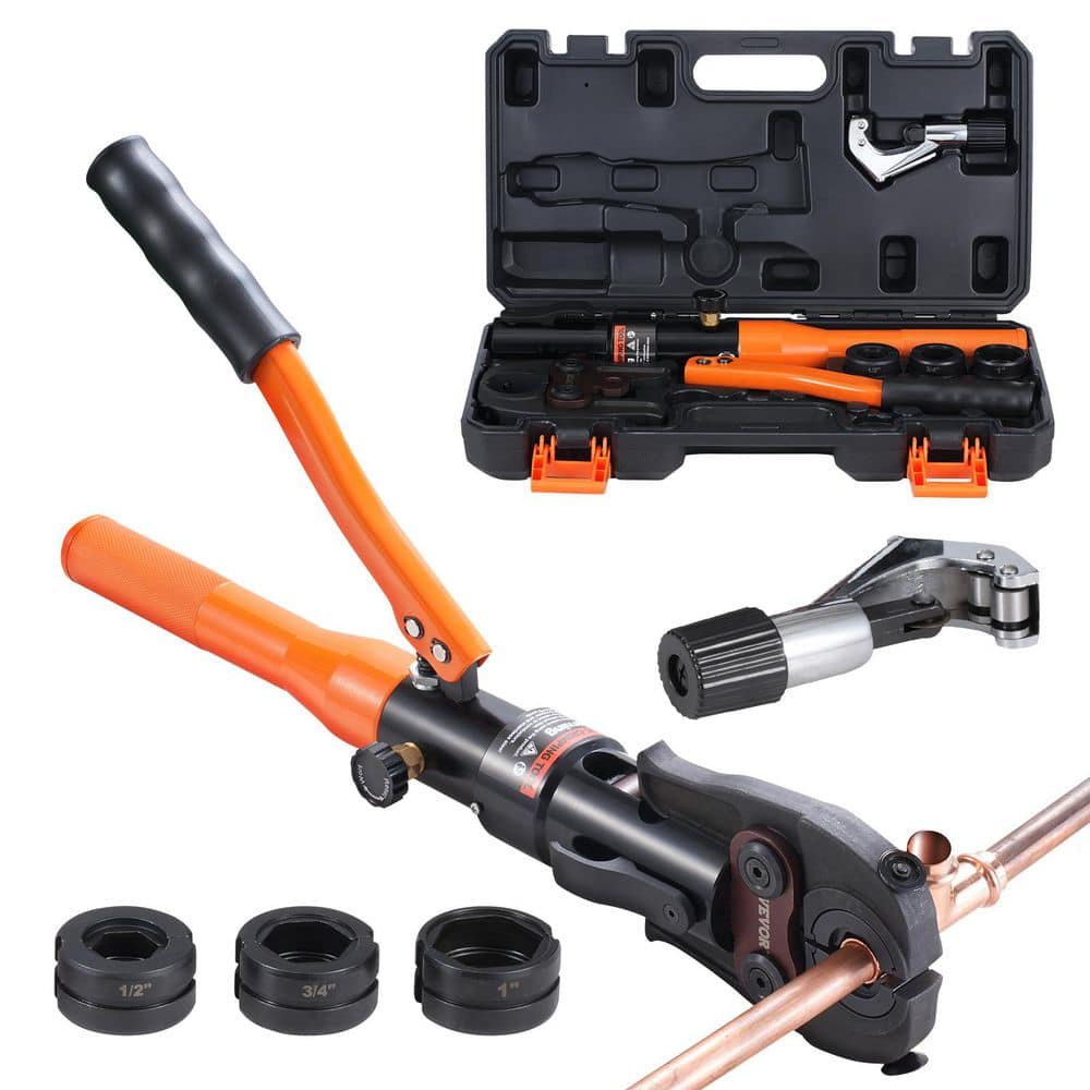 SKYSHALO Copper Pipe Crimping Tool, Hydraulic Driven Press Tool with 1/2in. 3/4in., 1in. Jaws, Copper Tube Fittings Pipe Crimpers (2)