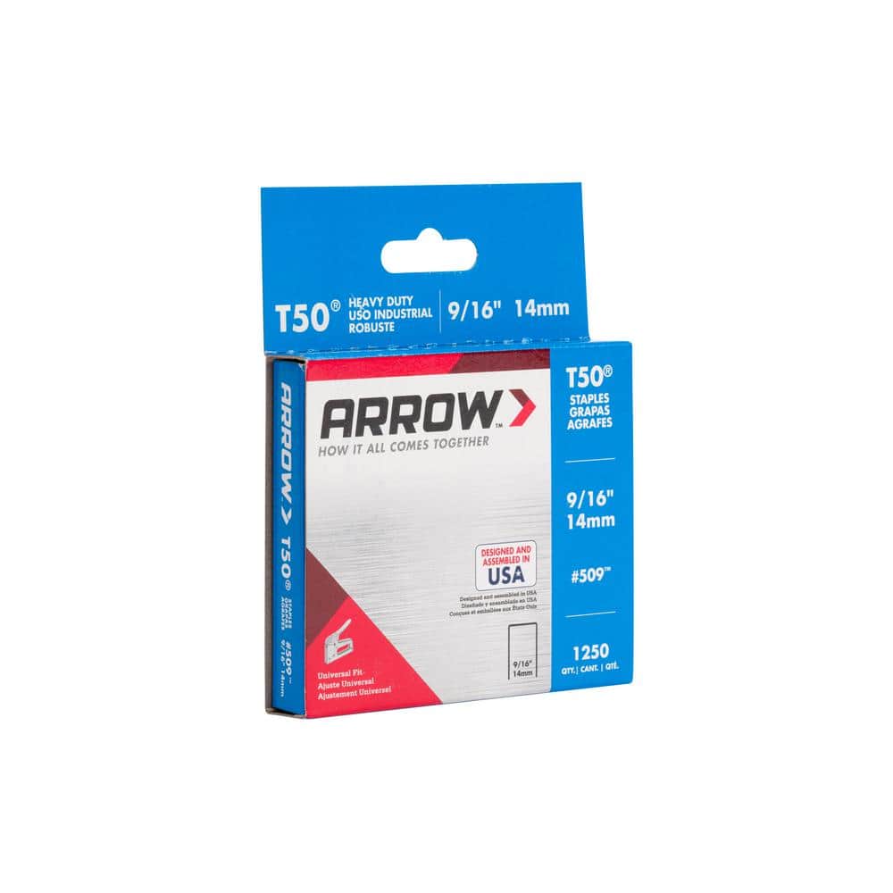Arrow T50 9/16 in. Leg x 3/8 in. 509 Galvanized, Medium Crown, Chisel Point, 20-Gauge, Heavy-Duty Steel Staples (1,250-pack) (4)