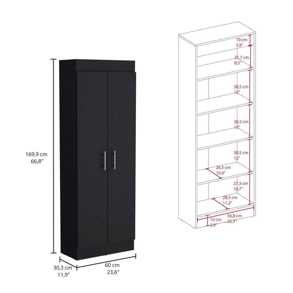 Tahanbath 23.60 in. W x 11.90 in. D x 66.80 in. H Black Wood Freestanding Linen Cabinet with Multiple Shelves in Black (3)
