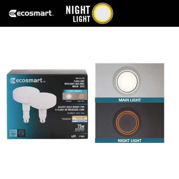 EcoSmart 75-Watt Equivalent BR40 Adjustable White Dimmable Indoor Flood LED Light Bulb Adjustable Base and Night Light (2-Pack) (2)