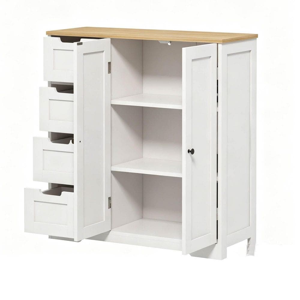Buruis 31.5 in. W x 11.8 in. D x 33.1 in. H White Bathroom Linen Cabinet with Adjustable Shelf 4-Drawers and 2-Doors (1)