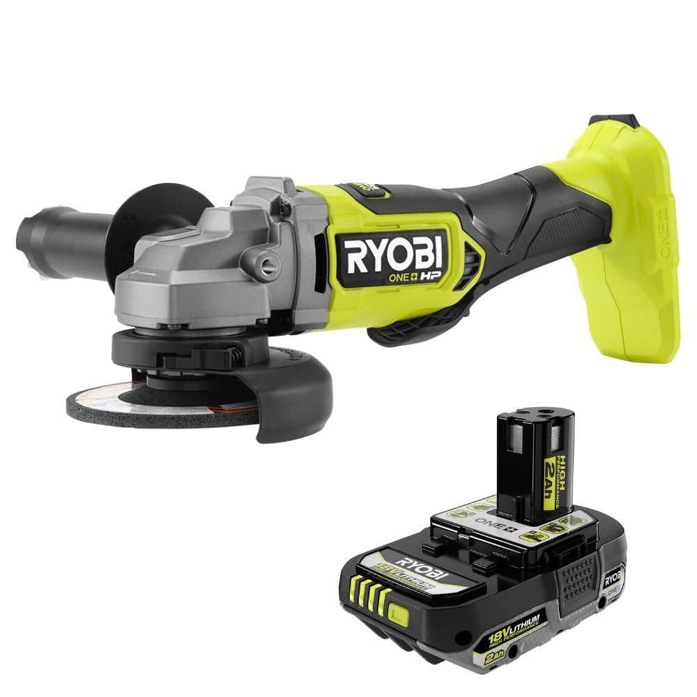 RYOBI ONE+ HP 18V Brushless Cordless 4-1/2 in. Angle Grinder with 2.0 Ah HIGH PERFORMANCE Battery