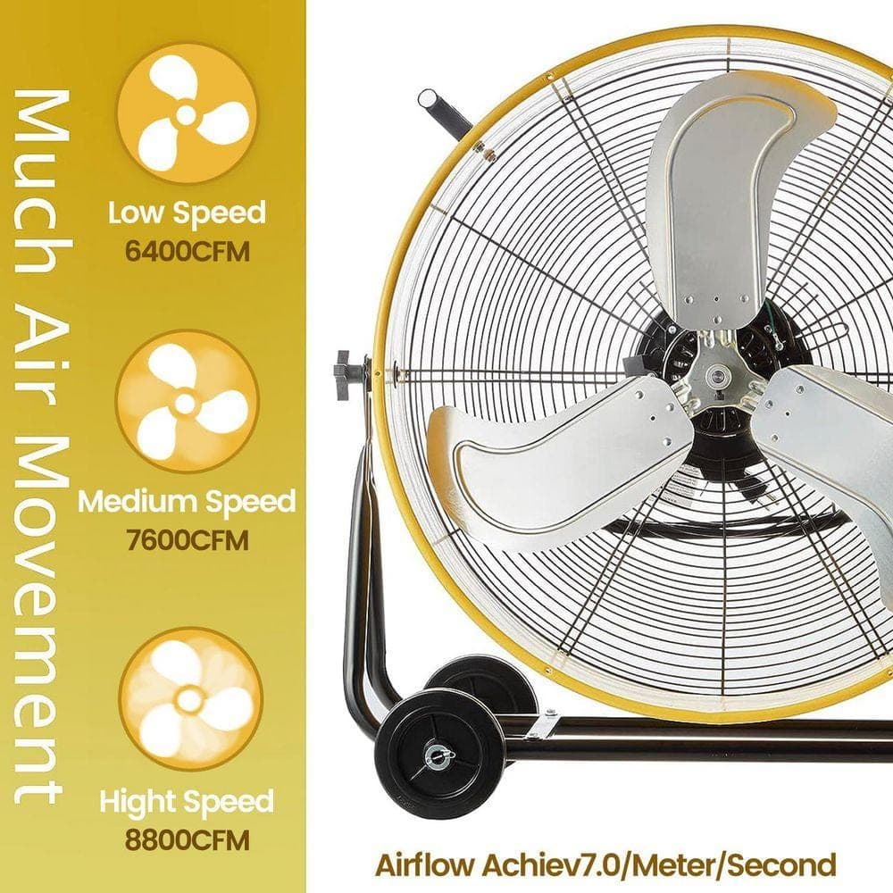 WOCK HICFM 24 in. Yellow High Velocity Industrial Drum Fan, 3-Speed, 8300 CFM, for Basement, Warehouse, Factory (2)