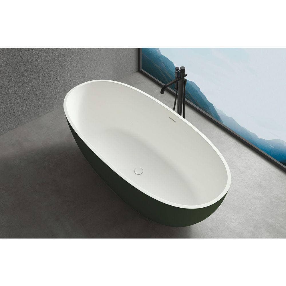 Unbranded 65 in. x 30 in. Soaking Bathtub with Center Drain in White and Green (1)
