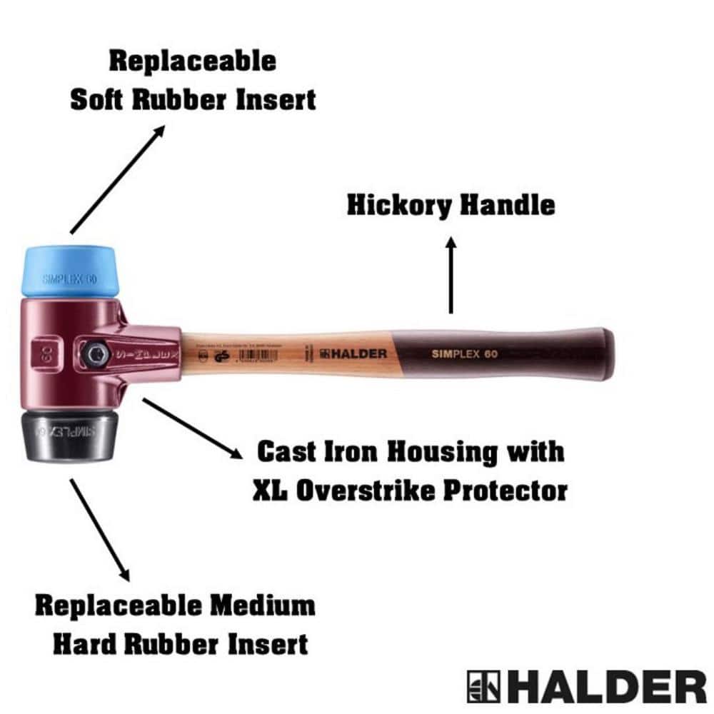 Halder 3.5 lbs. Simplex 60 Mallet with Soft Blue Rubber Non-Marring and Black Rubber Inserts (2)