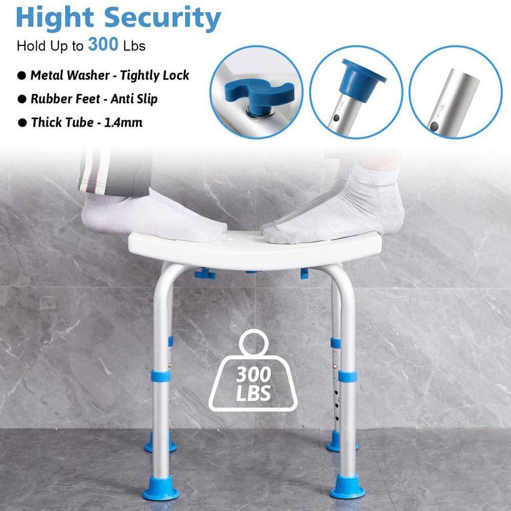 Numhew Height Adjustable Shower Chair in Blue and White, Aluminum Shower Stool, Tool-Free Assembly Shower Seat for Seniors (2)