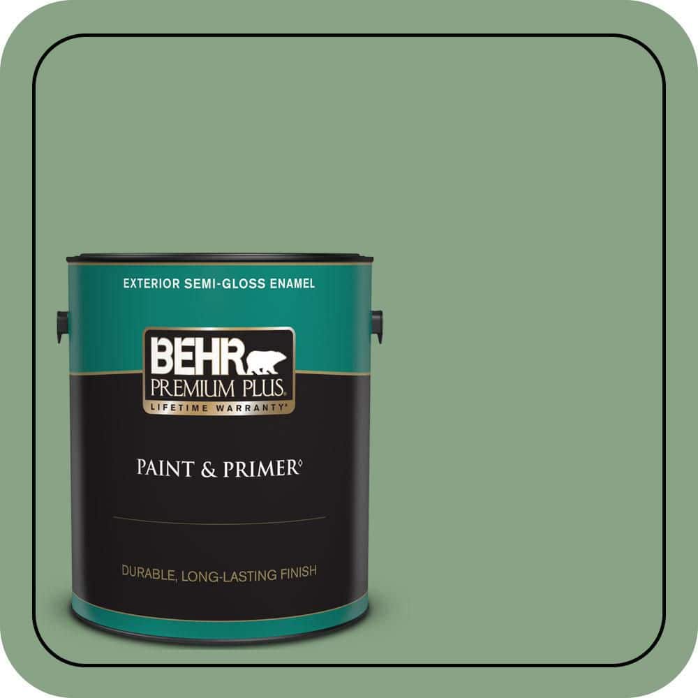 BEHR PREMIUM PLUS 1 gal. #S400-5 Gallery Green Semi-Gloss Enamel Exterior Paint & Primer
