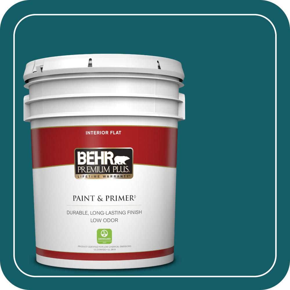 BEHR PREMIUM PLUS 5 gal. #S-H-530 Tropical Skies Flat Low Odor Interior Paint & Primer