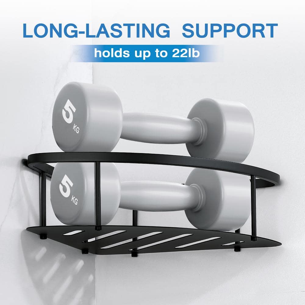 ruiling 2 Pack Stainless Steel Wall Mounted Corner Shower Caddy Corner Storage Shelf Triangular Shower Basket in Matte Black (3)