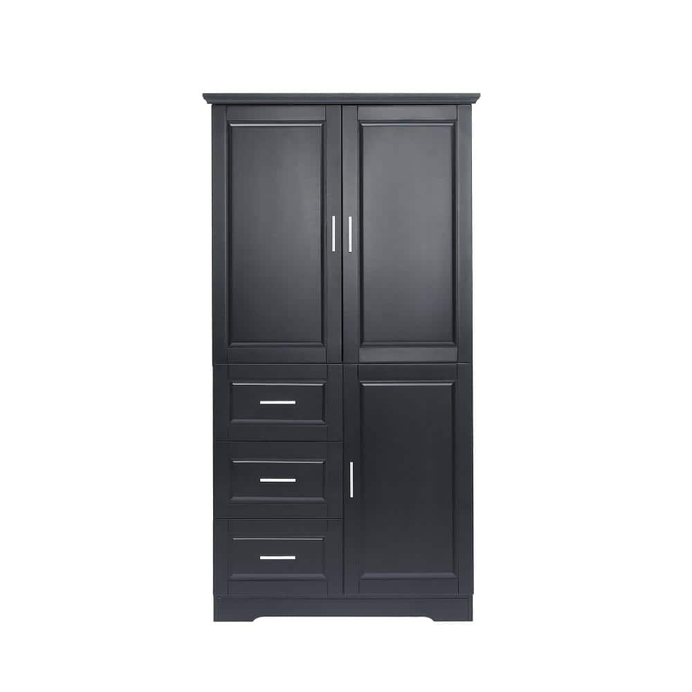 Staykiwi 32.6 in. W x 19.6 in. D x 62.2 in. H Black Tall and Wide Storage Cabinet with Three Doors and Three Drawers (1)