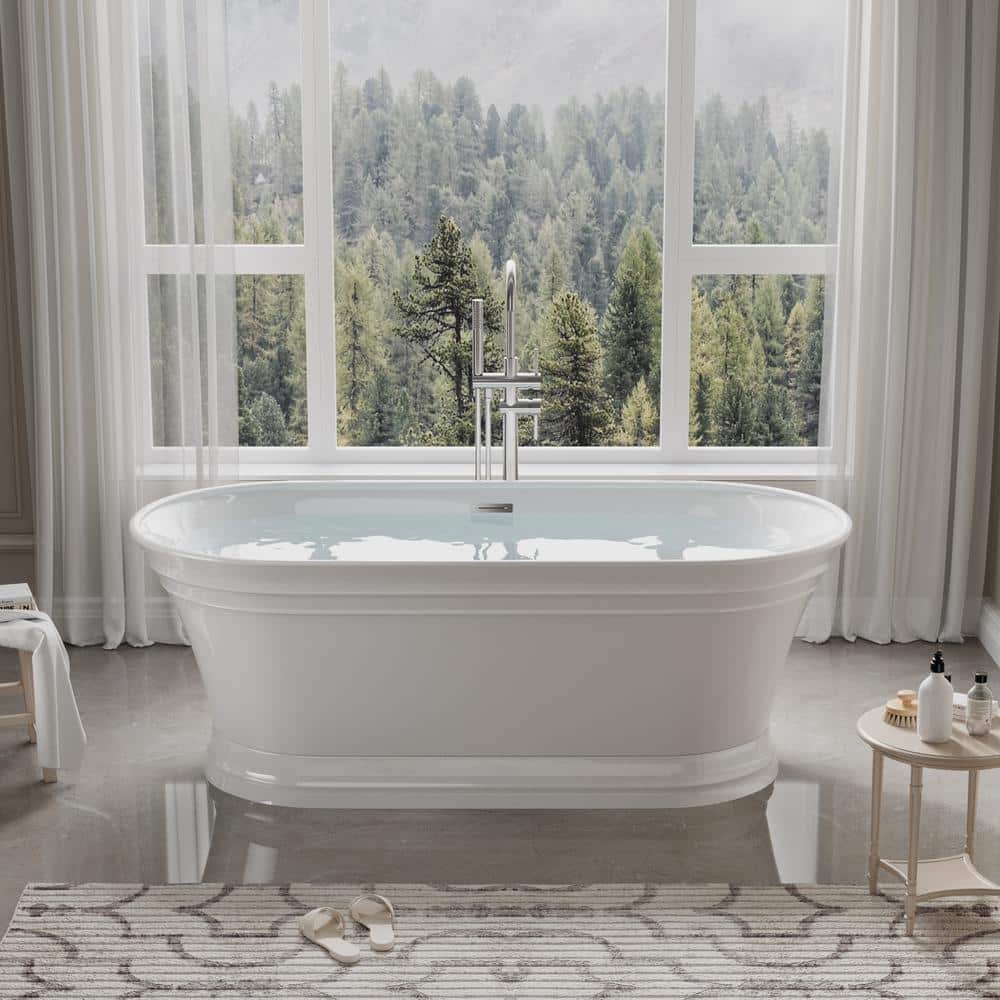 WELLFOR Elio 59 in. x 30.69 in. Pure Virgin Acrylic Freestanding Soaking Bathtub with Chrome Drain in Glossy White (1)