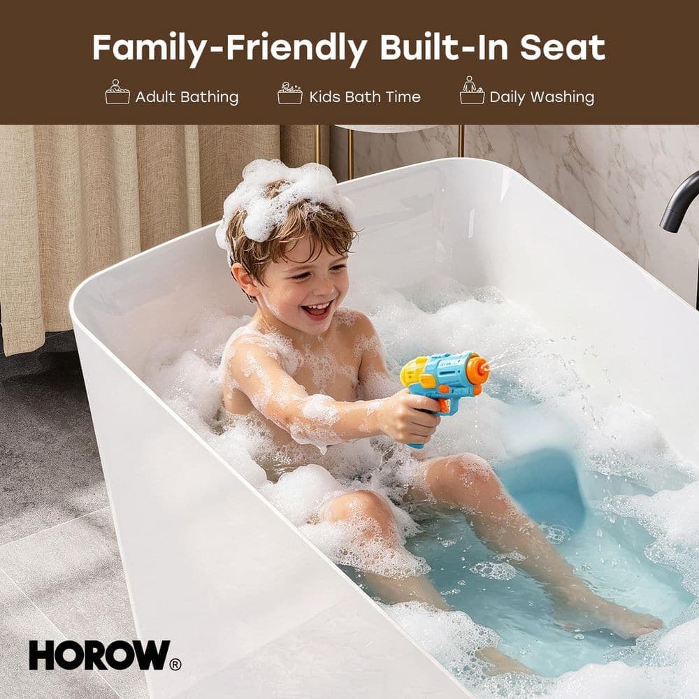 HOROW 47 in. x 26.8 in. Soaking Bathtub with Side Drain in White/Matte Black (2)