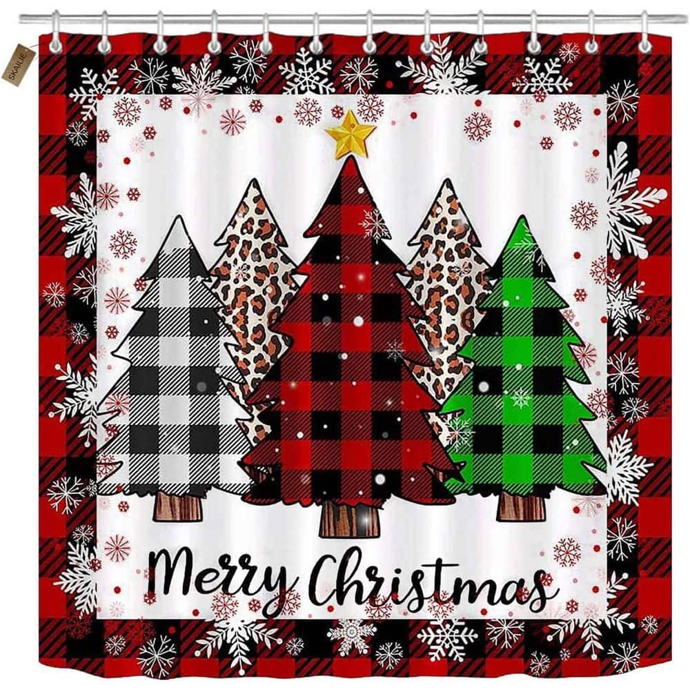 Numhew 70.8 in. W x 70.8 in. L Microfiber Christmas Cartoon Shower Curtain, Blackout with 12 Hooks and Bathroom Mat Set (1)