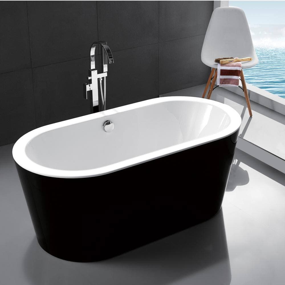 KINWELL 59 in. H Acrylic Flatbottom Non-Whirlpool Bathtub in Black (3)