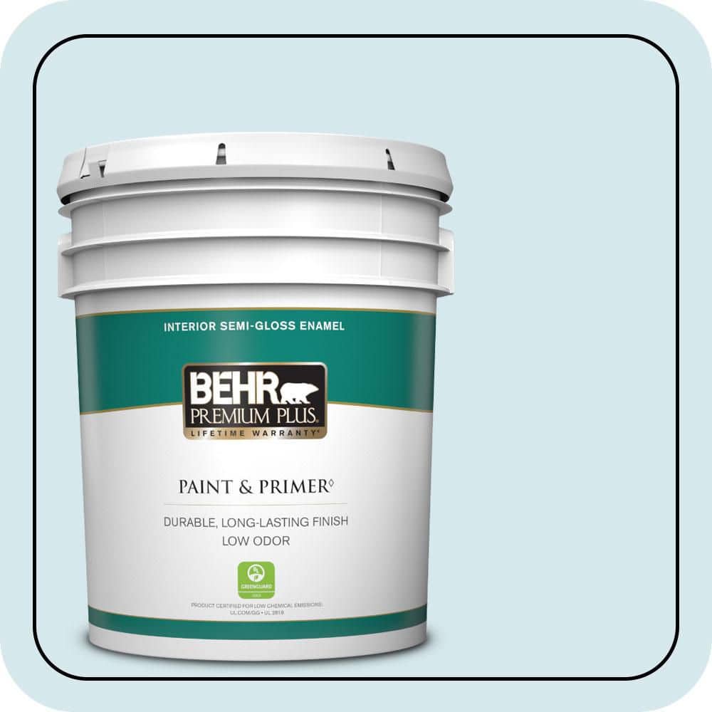 BEHR PREMIUM PLUS 5 gal. #S490-1 Permafrost Semi-Gloss Enamel Low Odor Interior Paint & Primer