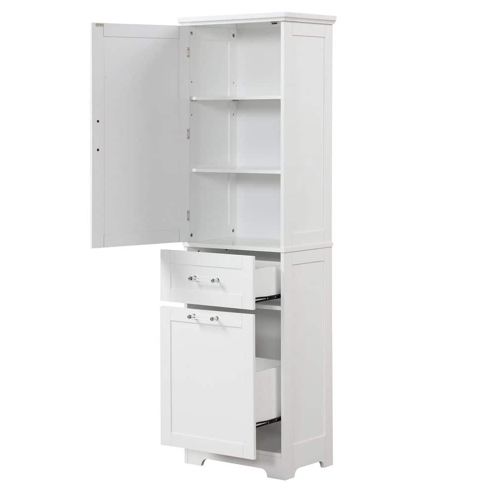 YSQCAR 20 in. W x 13.5 in. D x 68 in. H White MDF Freestanding Linen Cabinet with Door and Drawers, Adjustable Shelf (1)