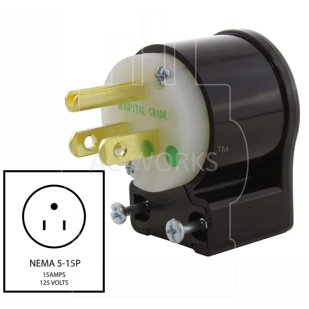 AC WORKS NEMA 5-15P 15A 125V All Angle Medical/Hospital Grade Plug UL C-UL Approval (2)