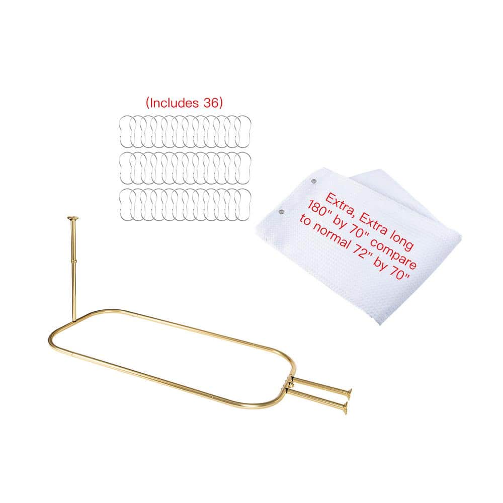 Utopia Alley Rustproof Wall Mounted 45.7x22in. Alu Hoop Shower Rod With Ceiling Support for Tub and White Liner, Gold (1)