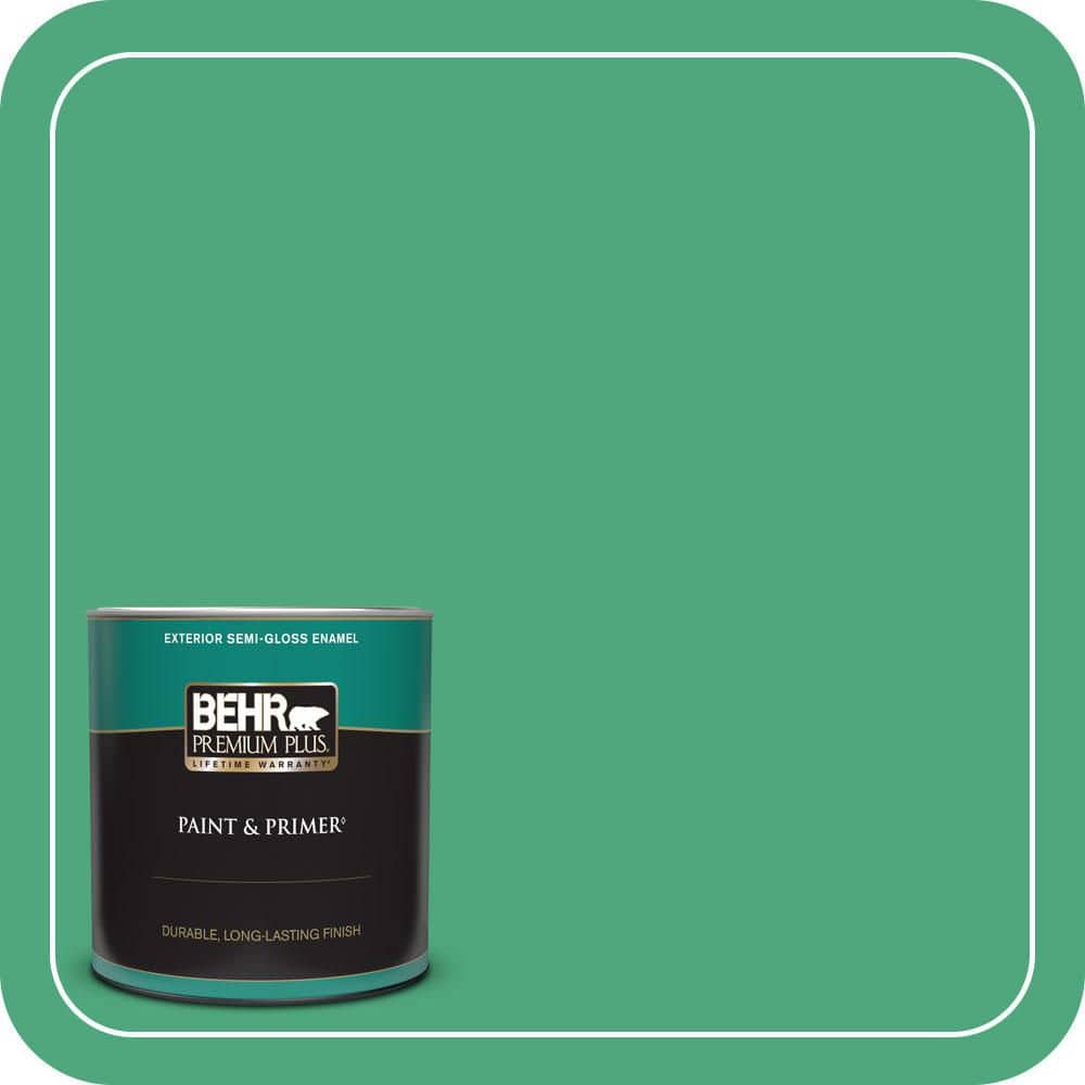 BEHR PREMIUM PLUS 1 qt. #P420-5 Shamrock Green Semi-Gloss Enamel Exterior Paint & Primer