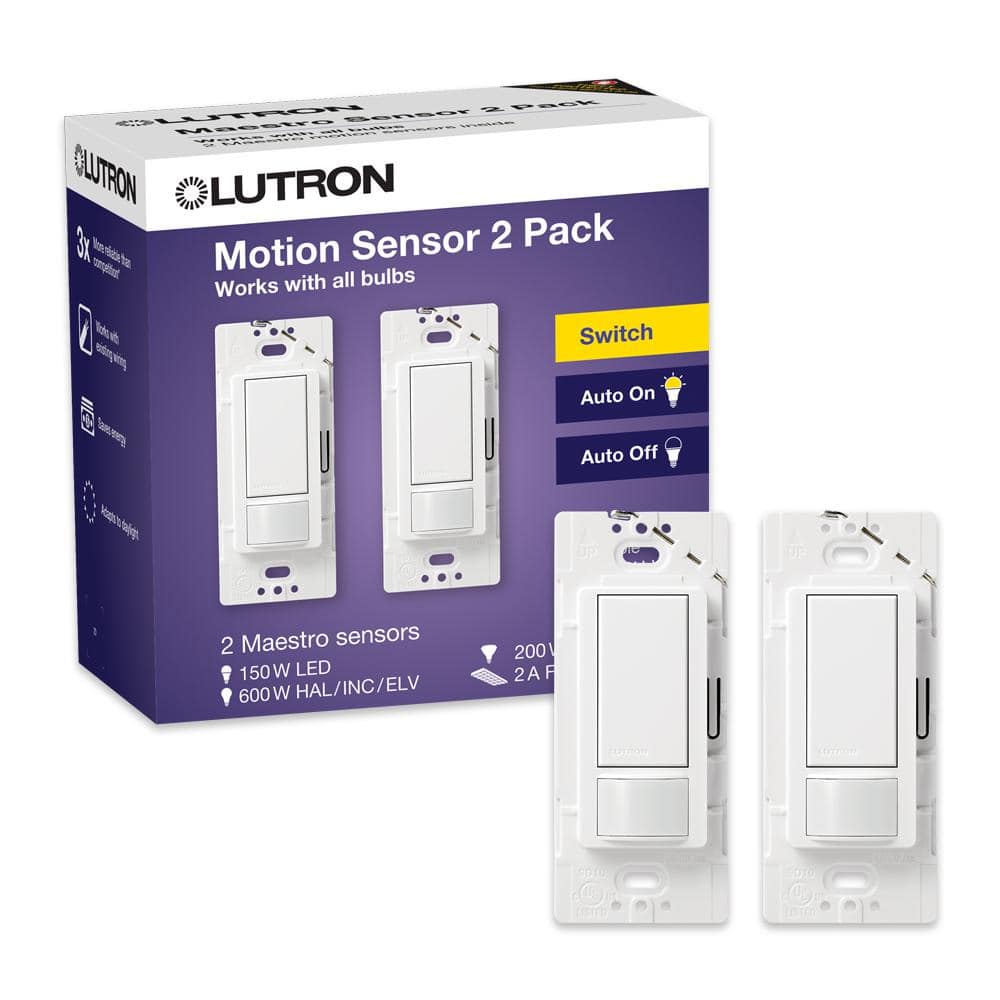 Lutron Maestro Motion Sensor Switch, 2 Amp/Single-Pole, White (MS-OPS2-WH-2) (2-Pack)