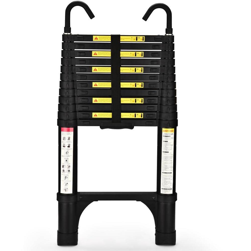 Angel Sar 12.5 ft. 330 lbs. Aluminum Telescoping Ladder, Extension Ladder with 2 Triangle Stabilizers for RV Outdoor Work (Hook)