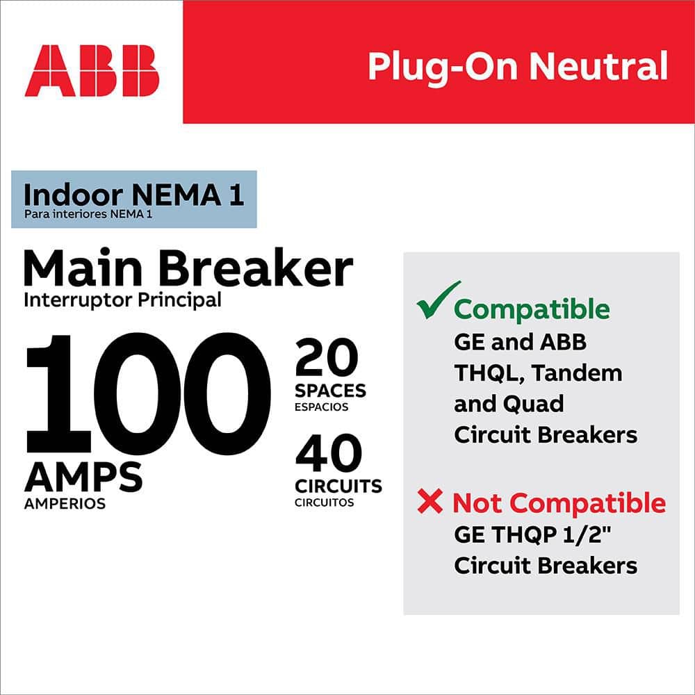 ABB 100 Amp 20-Space 40-Circuit Main Breaker Indoor Plug-On Neutral Load Center Value Pack (PAM2010PA) (3)