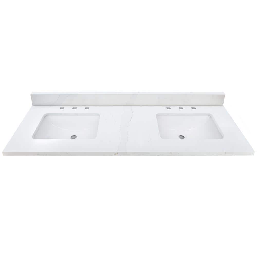 Avanity 61 in. W 22 in. D Quartz White Rectangular Double Sink Bathroom Vanity Top (1)